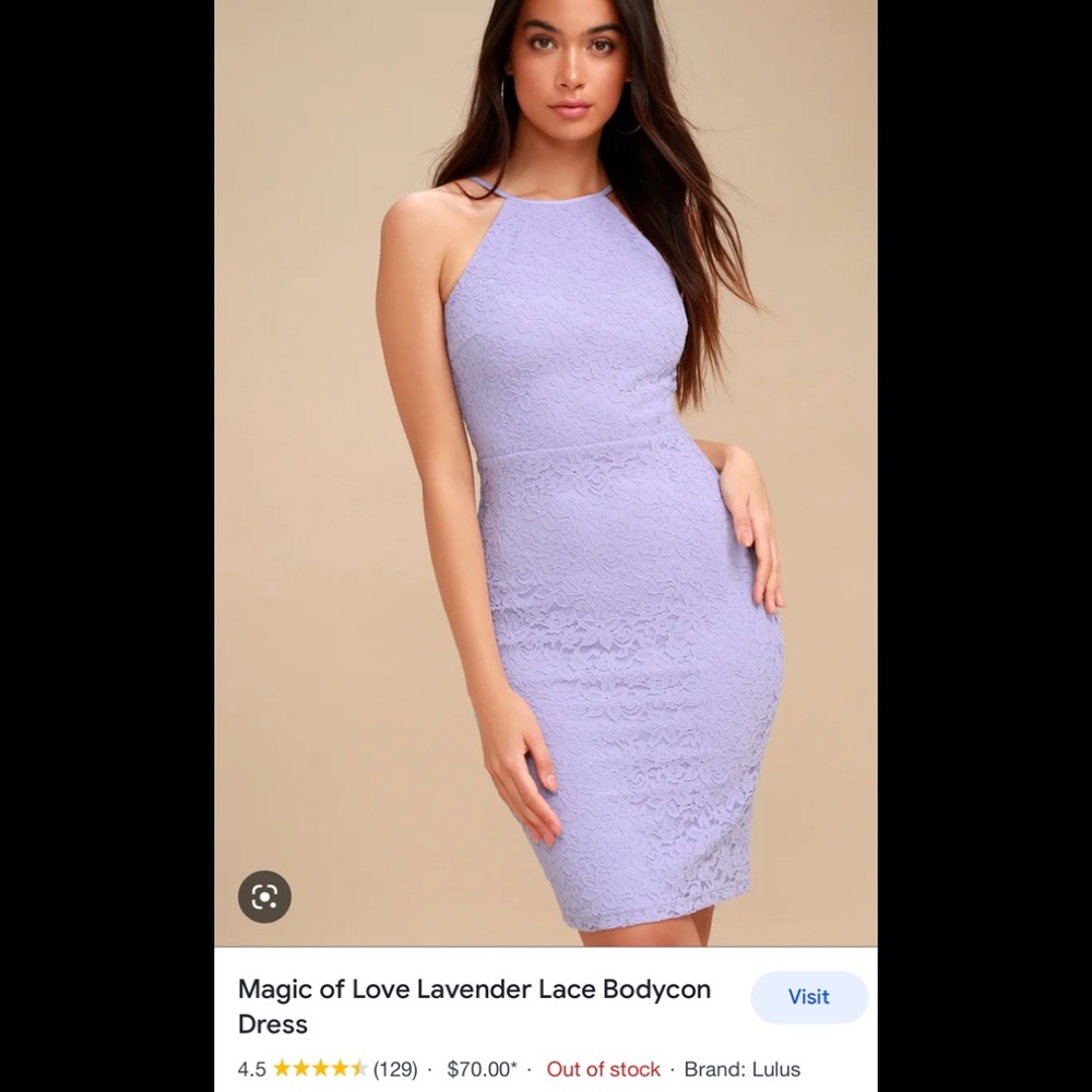 Lulus light purple lace bodycon dress with low back size S